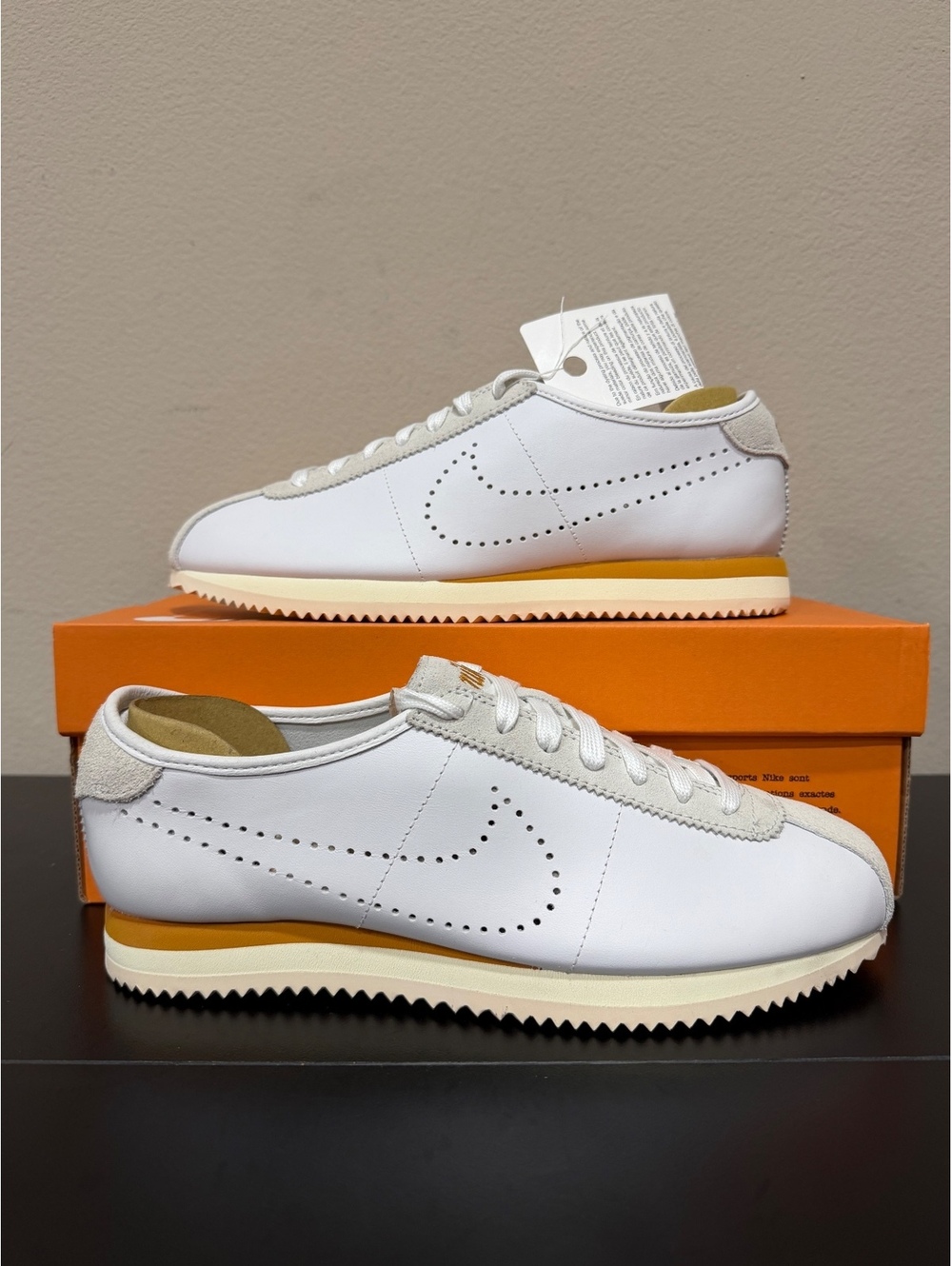 Size 9.5 - Nike Women’s Cortez Leather “White Bronze Perforated Swoosh”
